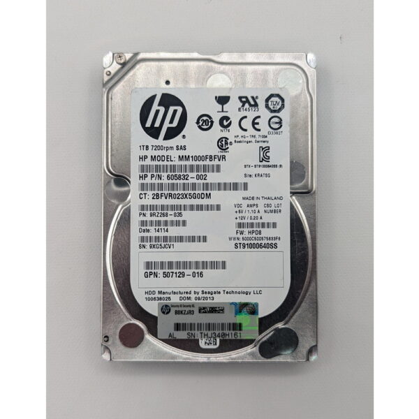 Жесткий диск 605832-002, mm1000fbfvr, 9rz268-035, 507129-016, st91000640ss, Seagate, HP, 1 Тб, SAS, 3.5