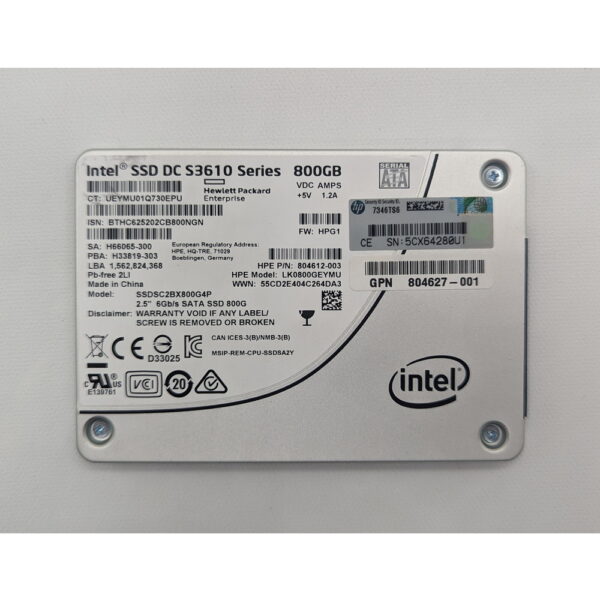 SSD диск 804627-001, 804612-003, LK0800GEYMU, SSDSC2BX800G4P, HP, Intel, 800 Гб, SATA, 3.5