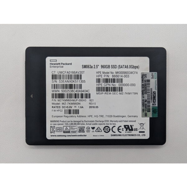SSD диск 872520-001, 866614-003, MZ-7KM960N, HP, 960 Гб, SATA, 2.5
