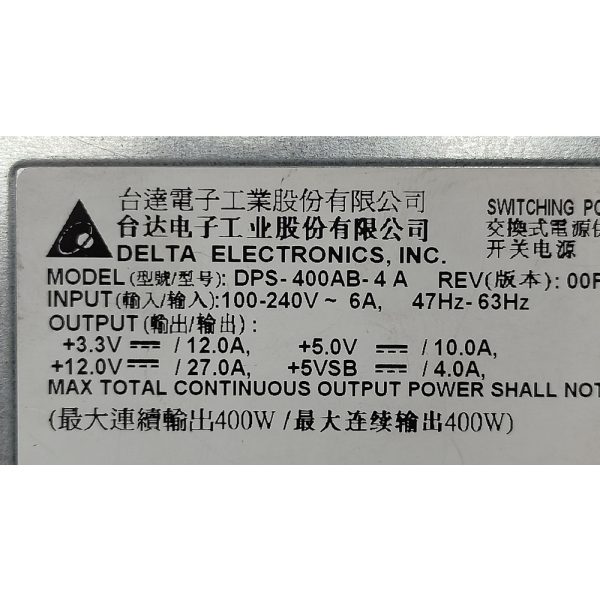 Блок питания DPS-400AB-4A, 509006-001, 536403-001, Delta Electronics, HP ProLiant DL320 G6, 400W