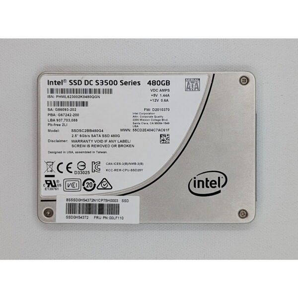SSD диск 00LF258, 00LF110, SSDSC2BB480G4, Intel SSD DC S3500, Lenovo, 480 Гб, SATA, 2.5"