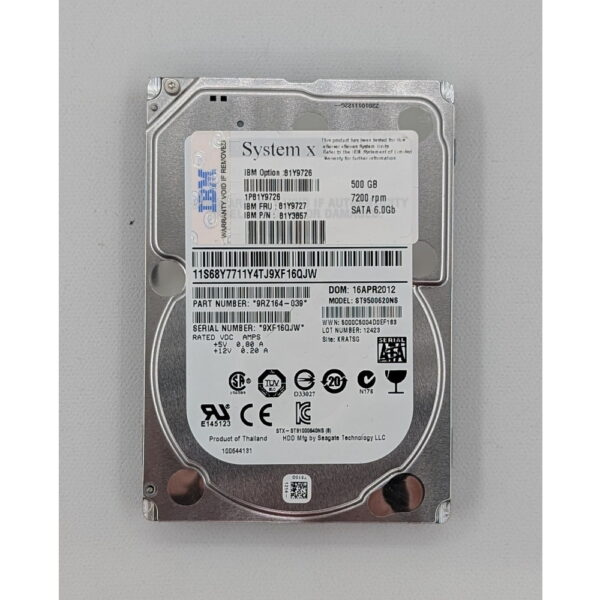 Жесткий диск ST9500620NS, 81Y9726, 81Y9727, 81Y3857, IBM, Seagate, 500 Гб, SATA, 2.5