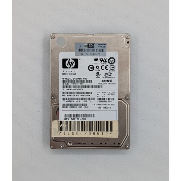 Жесткий диск ST9146803SS, 507119-001, 507129-002, DG0146FAMWL, HP, Seagate, 146 Гб, SAS, 2.5