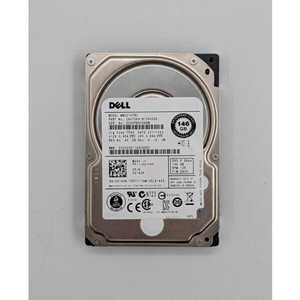 Жесткий диск 0X143K, MBD2147RC, CA07068-B10400DE, Dell, 146 Гб, SAS, 2.5