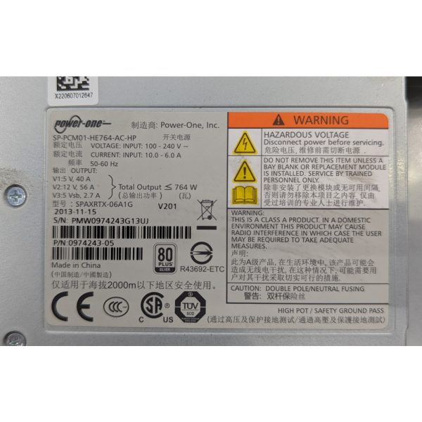 Блок питания 0974243-05, SP-PCM01-HE764-AC-HP, SPAXRTX-06A1G, Power One, HP 3PAR StoreServ 7200, 7400, M6710, M6720, 764 Вт
