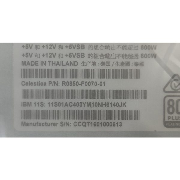 Блок питания TDPS-800FB A, R0850-F0070-01, 01AC404, 01AC403, Delta Electronics, Lenovo Storage V3700 V2, V5000 V2, 800W