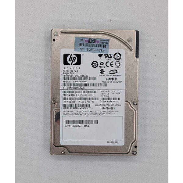 Жесткий диск ST973402SS, 375863-014, DG072ABAB3, 431954-002, Seagate, HP, 72 Гб, SAS, 2.5