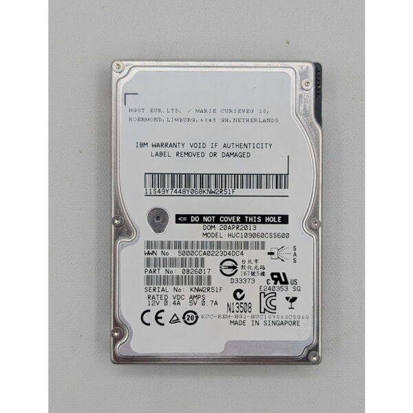 Жесткий диск HUC109060CSS600, 49Y7448, 0B26017, IBM, HGST, 600 Гб, SAS, 2.5