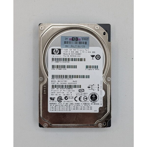 Жесткий диск 375863-004, 395924-002, DG072A9BB7, MAY2073RC, HP, 72 Гб, SAS, 2.5