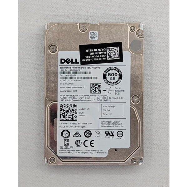 Жесткий диск ST600MP0005, 04HGTJ, 0F451D, Dell, Seagate, 600 Гб, SAS, 2.5