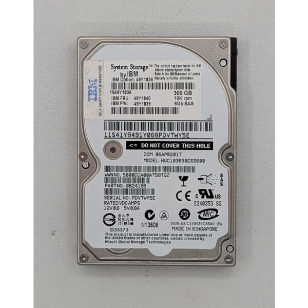 Жесткий диск HUC103030CSS600, 49Y1836, 49Y1839, 49Y1840, Hitachi, IBM, 300 Гб, SAS, 2.5