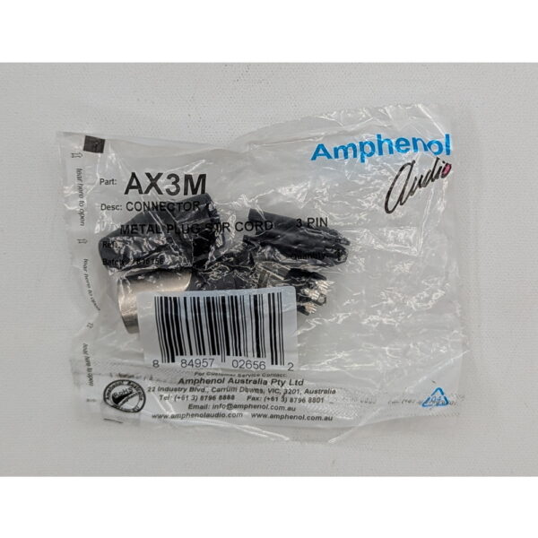 Аудио разъем AX3M, Amphenol, XLR, 3 контакта, штекер, монтаж на кабель, контакты с покрытием из серебра