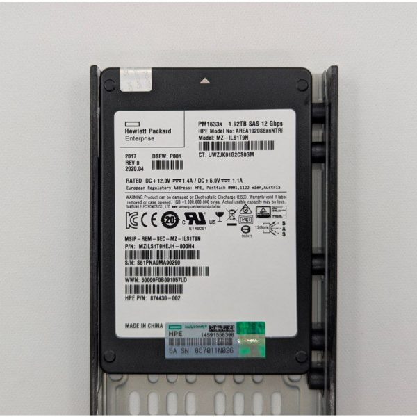 SSD диск MZILS1T9HEJH-000H4, MZ-ILS1T9N, AREA19205SXNNTRI, 874430-002, PM1633a, Samsung, HP, 3PAR StoreServ 7000, 7200, 7400, 10000, Enclosure M6710, M6720, 1.92 Тб, SAS, 2.5