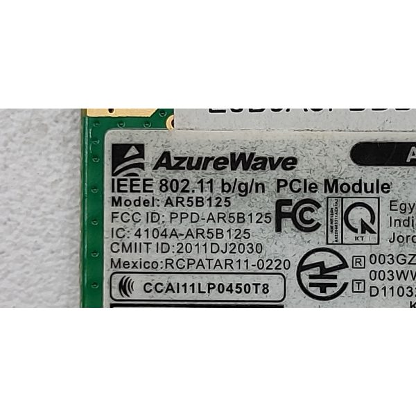 Wi-Fi модуль AR5B125, AW-NE186H, 0C001-00051000, Atheros, AzureWave, Asus K55DE, 802.11b/g/n, Mini PCI Express