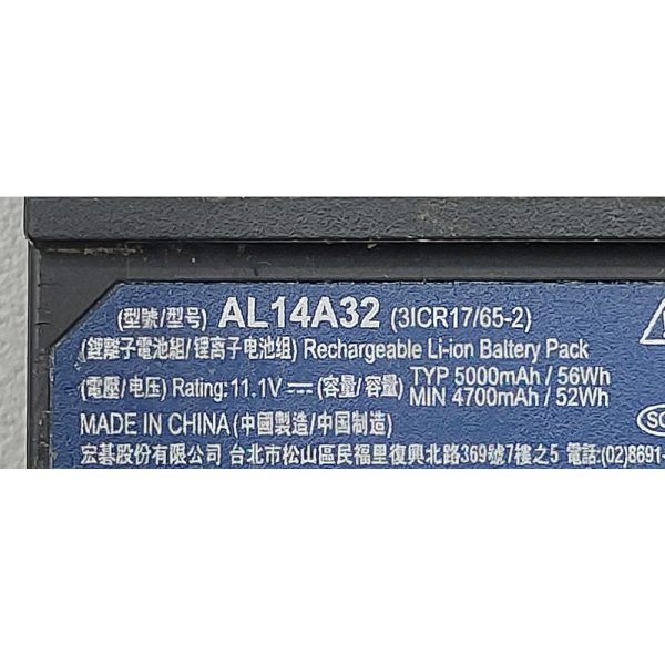 Аккумулятор AL14A32, Acer Aspire E14, E15, E5-421, E5-471G, 11.1V, 5200mAh, СОСТОЯНИЕ НЕ ИЗВЕСТНО, ПРОДАЕТСЯ КАК ЗАГЛУШКА!