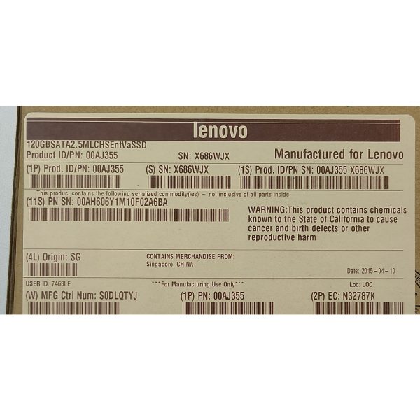 Жесткий диск 00AJ355, Lenovo, 120 Гб, SAS, 2.5