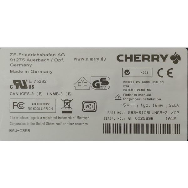Клавиатура G83-6105LUNGB-2, Cherry, USB, Немецкая расскладка