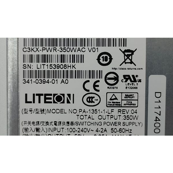 Блок питания 341-0394-01, C3KX-PWR-350WAC, PA-1351-1-LF, Cisco Catalyst C3750X, 3560X, 350Вт