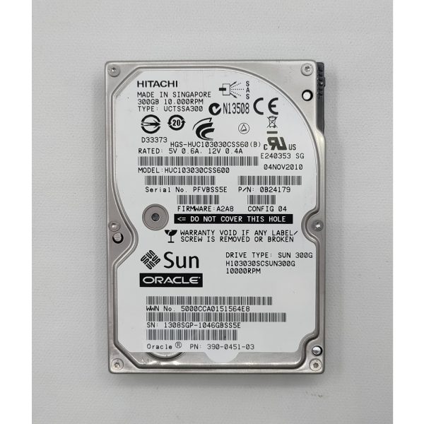 Жесткий диск HUC106030CSS600, 390-0451-032, Hitachi, Oracle(Sun) 300Gb, SAS, 2,5