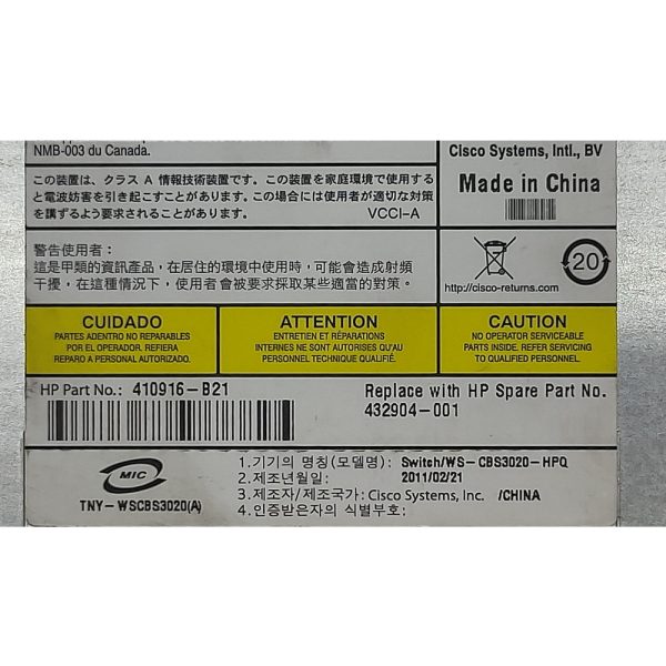 Коммутатор WS-CBS3020-HPQ, 410916-b21, 432904-001, HP Blade Switch Cisco Catalyst