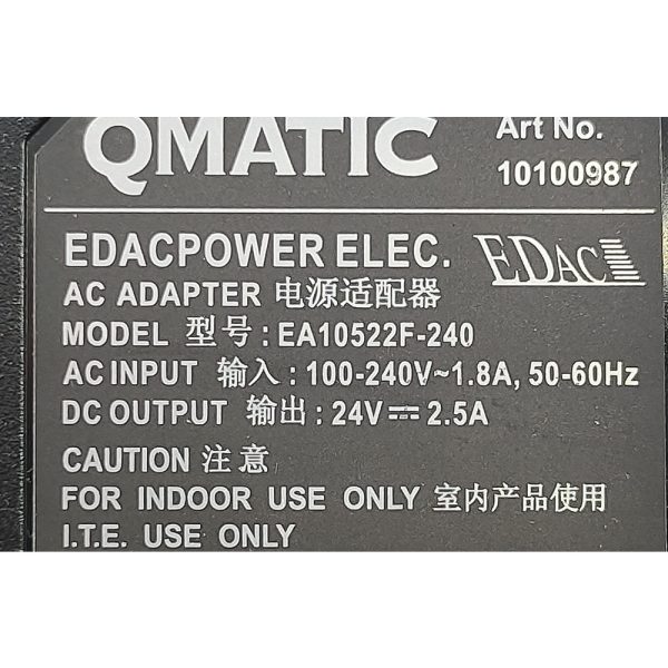 Блок питания EA10522F-240, qmatic 24V, 2,5A, 5.5*2.2.*10мм