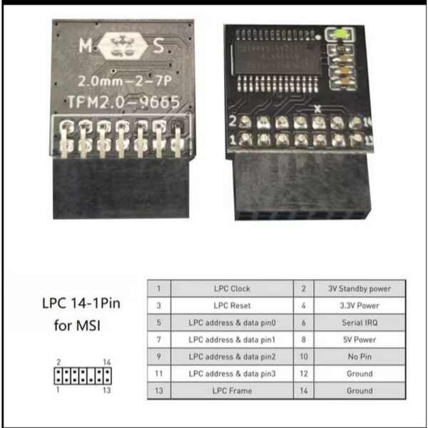 TPM модуль Balance 14 Pin, LPC, для MSI, 2.0