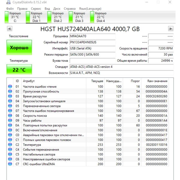 Жесткий диск HUS724040ALA640, HGST, 4 Тб, SATA, 3.5