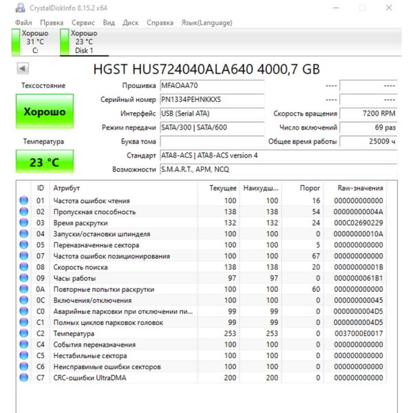 Жесткий диск HUS724040ALA640, HGST, 4 Тб, SATA, 3.5