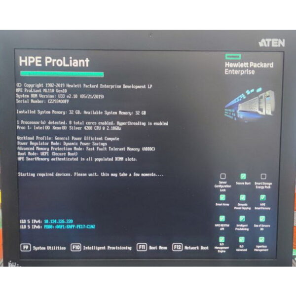Сервер P10812-421, HP ProLiant ML110 Gen10: материнская плата (P11532-001) - 1 шт., процессор Intel Xeon Silver 4208 (SRFBM) - 1 шт., модуль памяти 16 Гб DDR4 (HMA82GR7AFR4N-VK, 872837-091, 872970-001) - 2 шт., жесткий диск 1 Тб (ST1000NM0008, 861695-002, 871332-001, MB001000GWFGF) - 4 шт., радиатор (879866-001, 878922-001) - 1 шт., вентилятор (870311-002, 878928-001) - 1 шт., блок питания 550W (867935-601, 878923-001, FSG019) - 1 шт., Raid HP Smart Array S100i - 1 шт.