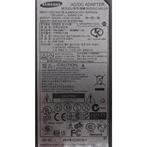 Адаптер питания sad04214a-uv, Samsung, 14V, 3A, 6.5-4.4мм с иглой в центре