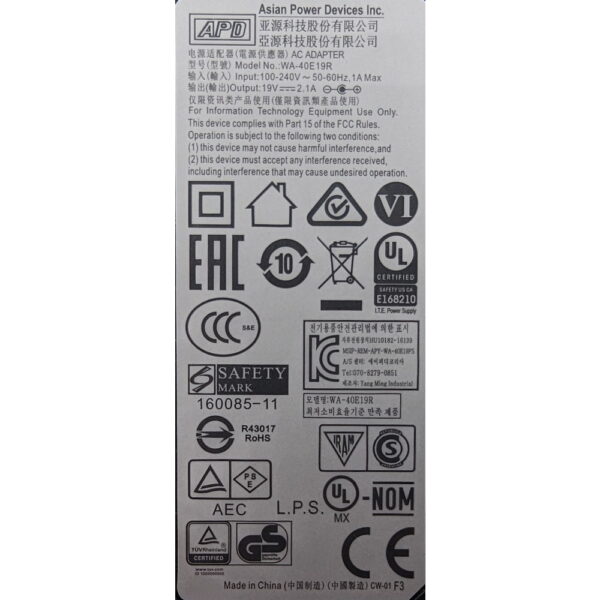 Адаптер питания wa-40e19r, Asian Power Devices, 19V, 2.1A, 5.5x2.5