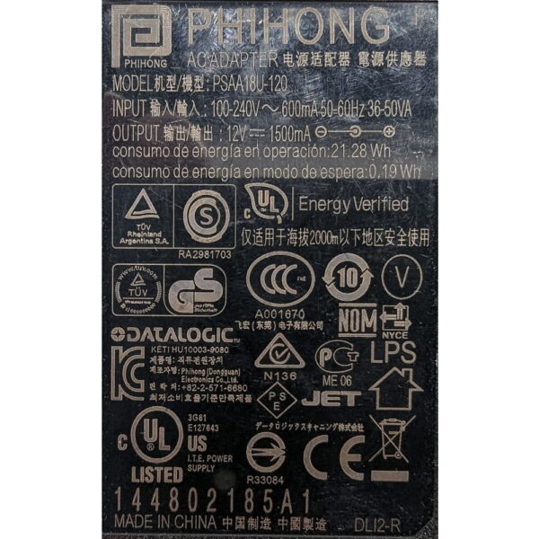 Адаптер питания psaa18u-120, Phihong, 12V, 1,5А