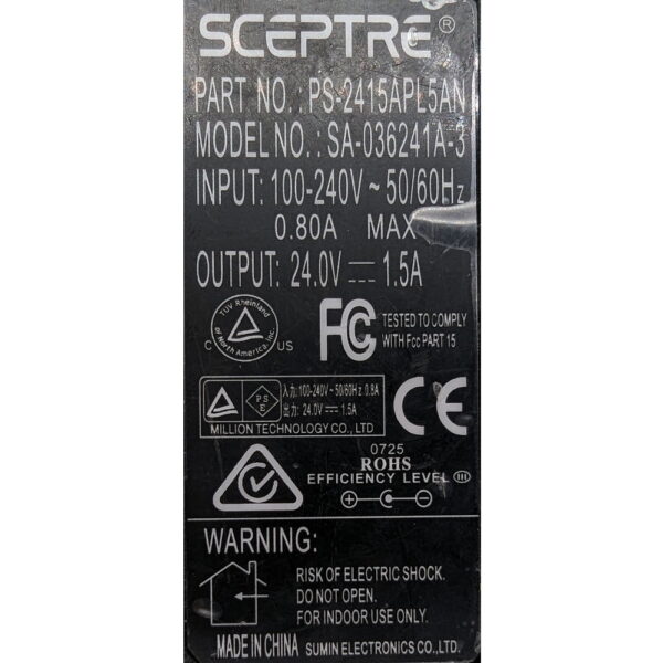 Адаптер питания ps-2415apl5an, sa-036241a-3, 24v, 1.5a, 5,5, 2,5 mm