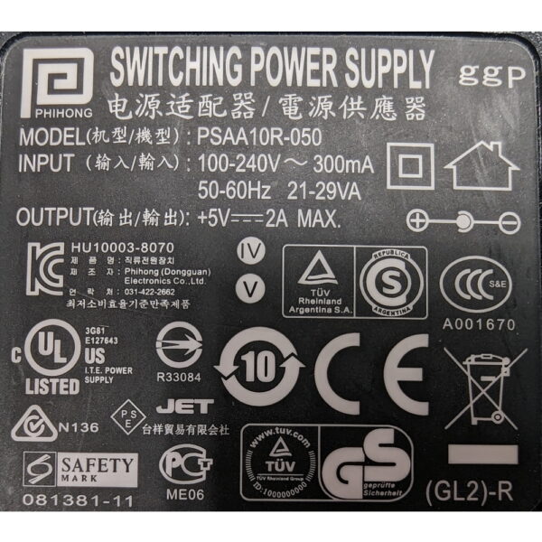 Адаптер питания psac10r-050, Phihong, 5v, 2A