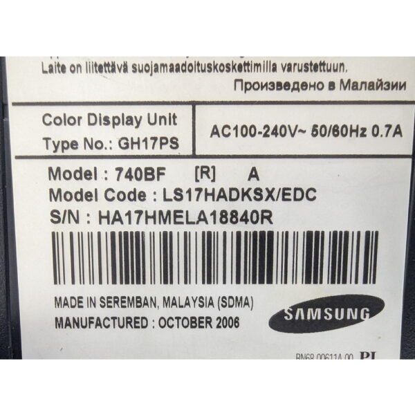 Монитор 740BF, Samsung, 17", 1280 × 1024, имеются следы эксплуатации