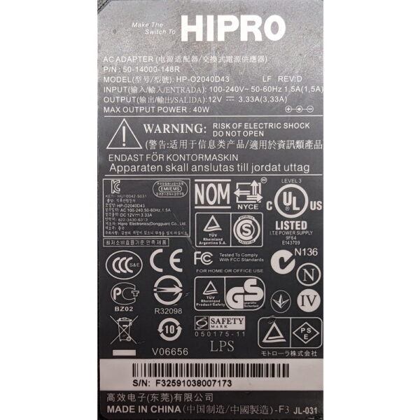Адаптер питания 50-14000-148r, HP-O2040D43, Hipro, 12V, 3.3 A