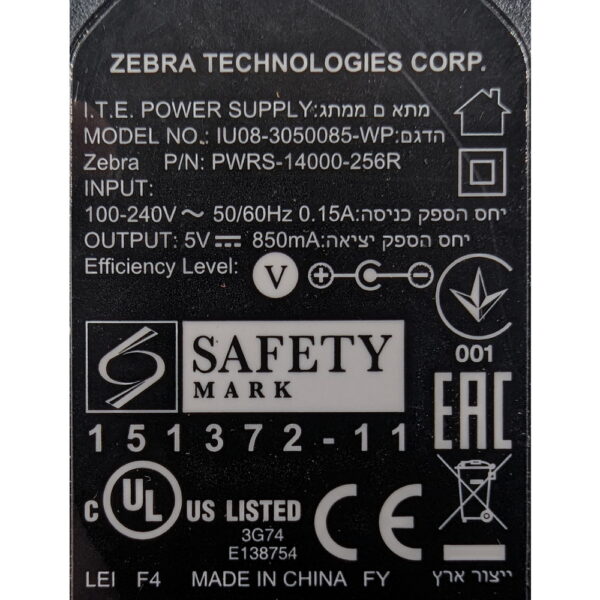 Адаптер питания PWRS-14000-256R, IU08-3050085-WP, Zebra, 0.8 А, 5 В