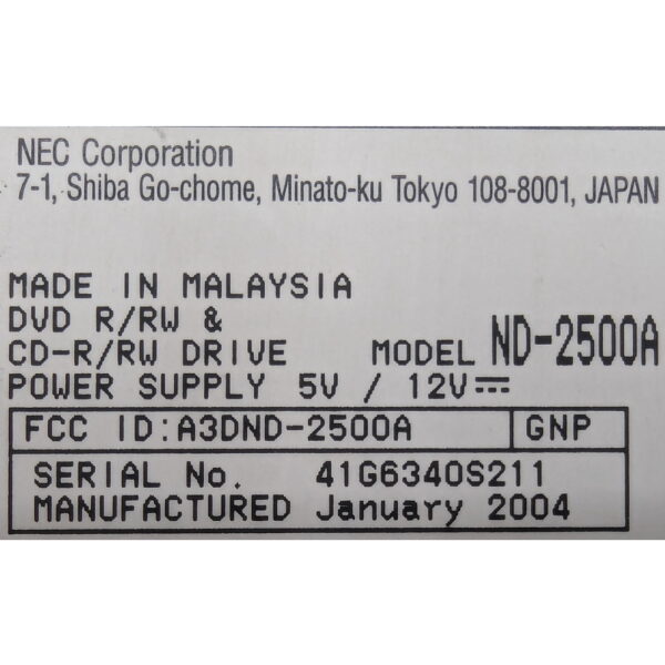 Привод DVD-ROM A3DND-ND-2500A, ND-2500A, NEC, IDE