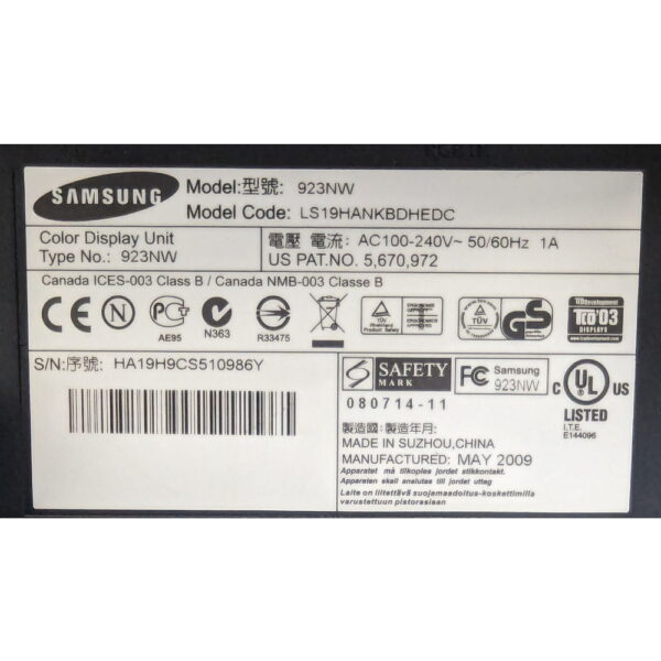 Монитор 923nw, Samsung, 19", 1440 x 900, имеются следы эксплуатации