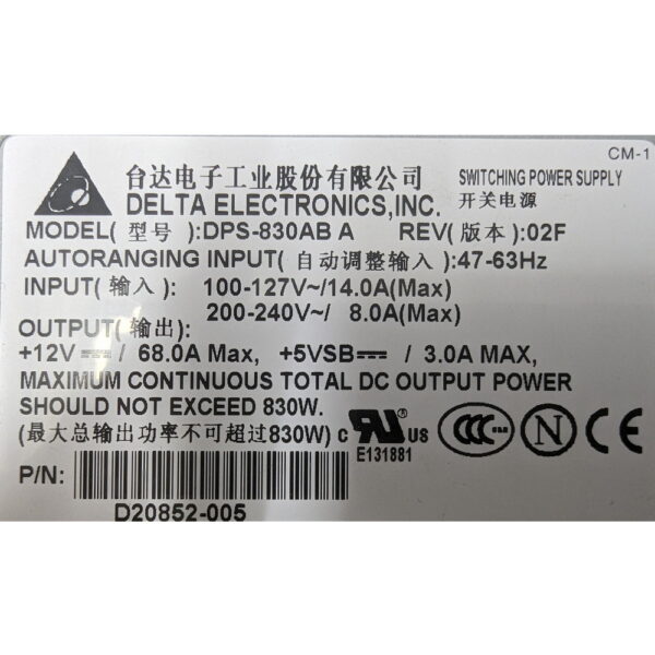 Блок питания dps-830ab, D20852-005, Delta, Intel, 830W
