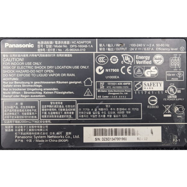 Адаптер питания dps-160ab-1, js-960aa-010, Panasonic