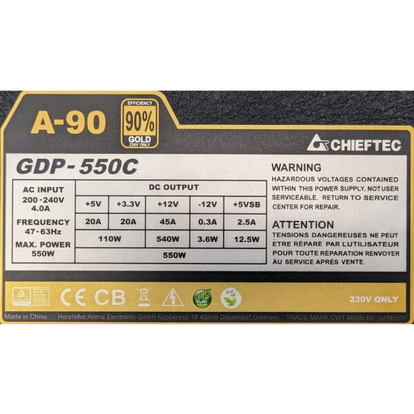 Блок питания GDP-550C, Chieftec, ATX, 550W, APFC, 20 + 4 pin, 4+4 pin CPU, 6 SATA, 6+2 pin x2 PCI-E