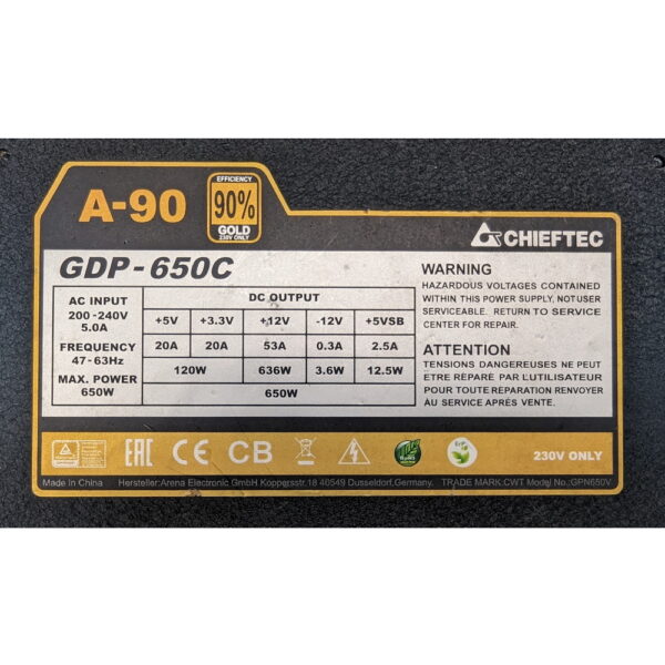 Блок питания GDP-650C, Chieftec, ATX, 650W, APFC, 20 + 4 pin, 4+4 pin CPU, 6 SATA, 6+2 pin x2 PCI-E