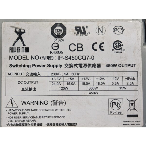 Блок питания IP-S450CQ7-0, Powerman, 450W, ATX