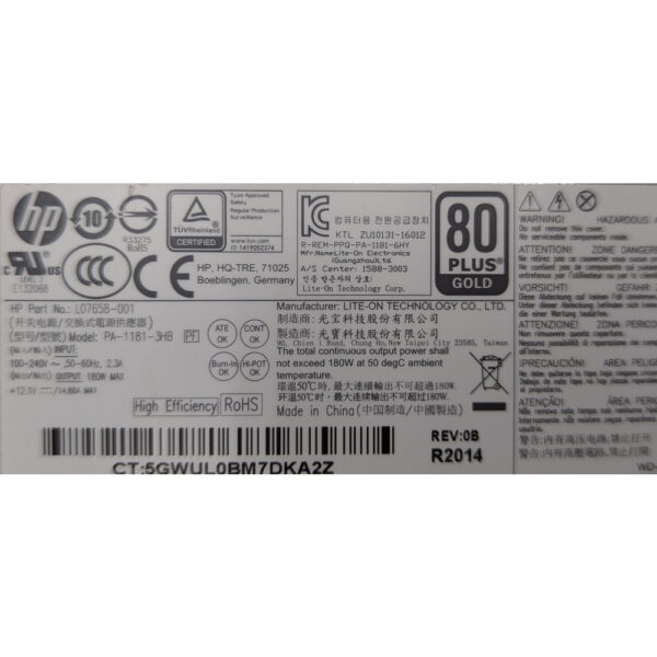 Блок питания L07658-001, PA-1181-3HB, HP 280 G3, 400 G5, SFF, 180W
