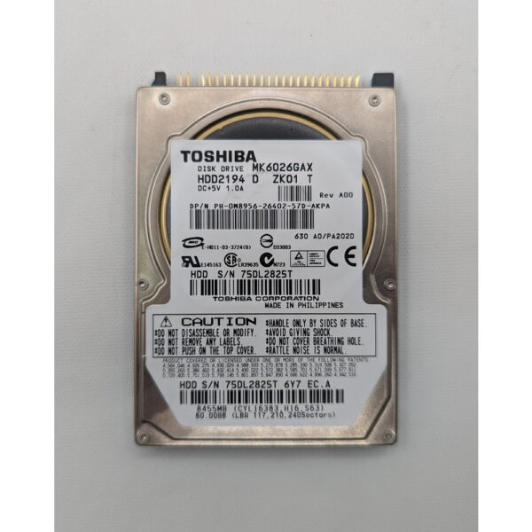 Жесткий диск 0M8956, MK6026GAX, Dell, Toshiba, 60 Гб, IDE, 2.5