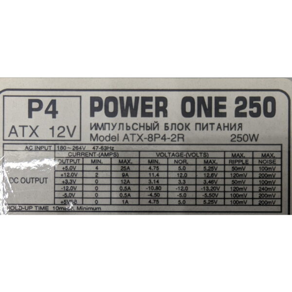 Блок питания ATX-8P4-2R, Power One, 250 Вт, ATX