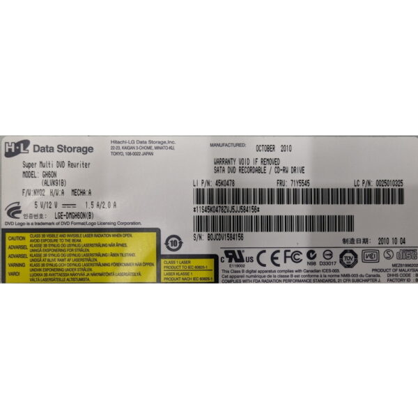 Привод DVD-RW 71Y5545, 45K0478, 002501325, GH60N, Hitachi, LG, Lenovo, SATA