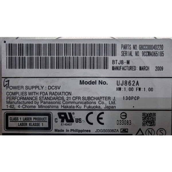 Привод DVD-RW UJ862A, G8CC0004D220, Panasonic, 9,5мм, Slim, SATA