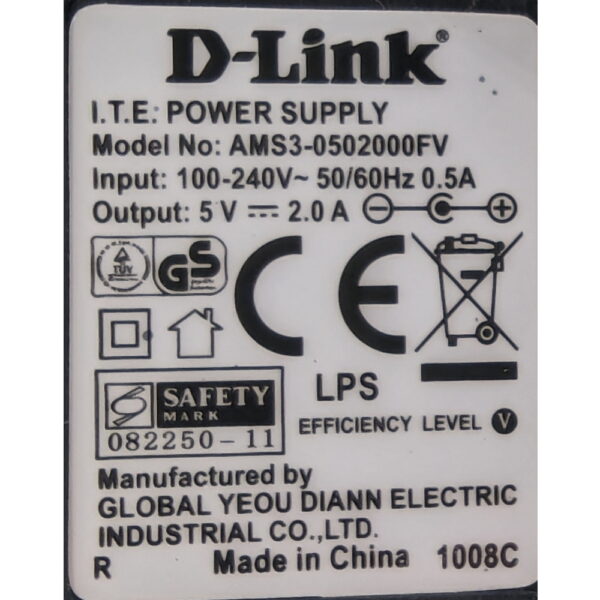 Адаптер питания AMS3-0502000FV, D-Link, 5V, 2A, 5,5x2,1мм